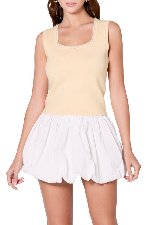 Imitation Pearl Trim Knit Tank
