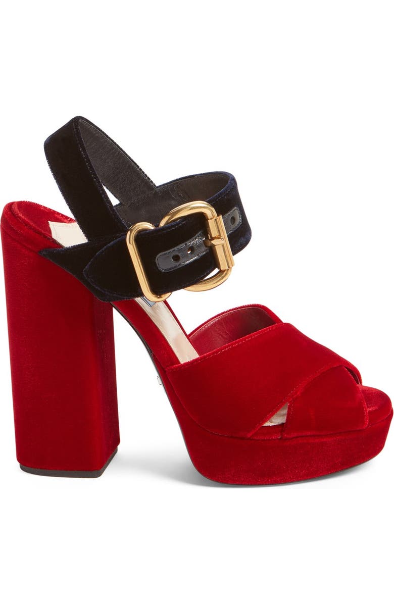 Prada Buckle Platform Sandal, Alternate, color,