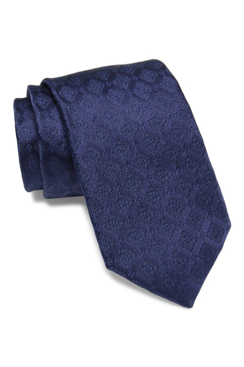 Halley Neat Silk Tie, Main, color, NAVY