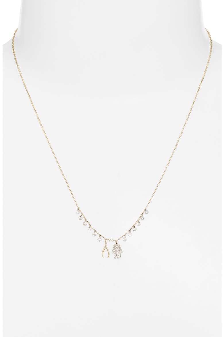 Wishbone Hamsa Charm Necklace, Alternate, color, YELLOW