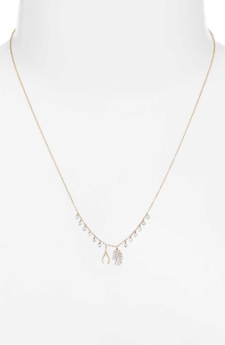Meira T Wishbone Hamsa Charm Necklace, Alternate, color, Yellow