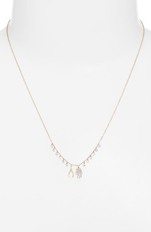 Meira T Wishbone Hamsa Charm Necklace In Gold