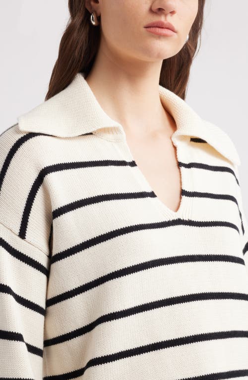 Nordstrom Stripe Cotton & Cashmere Sweater In Ivory Pristine- Black Stripe