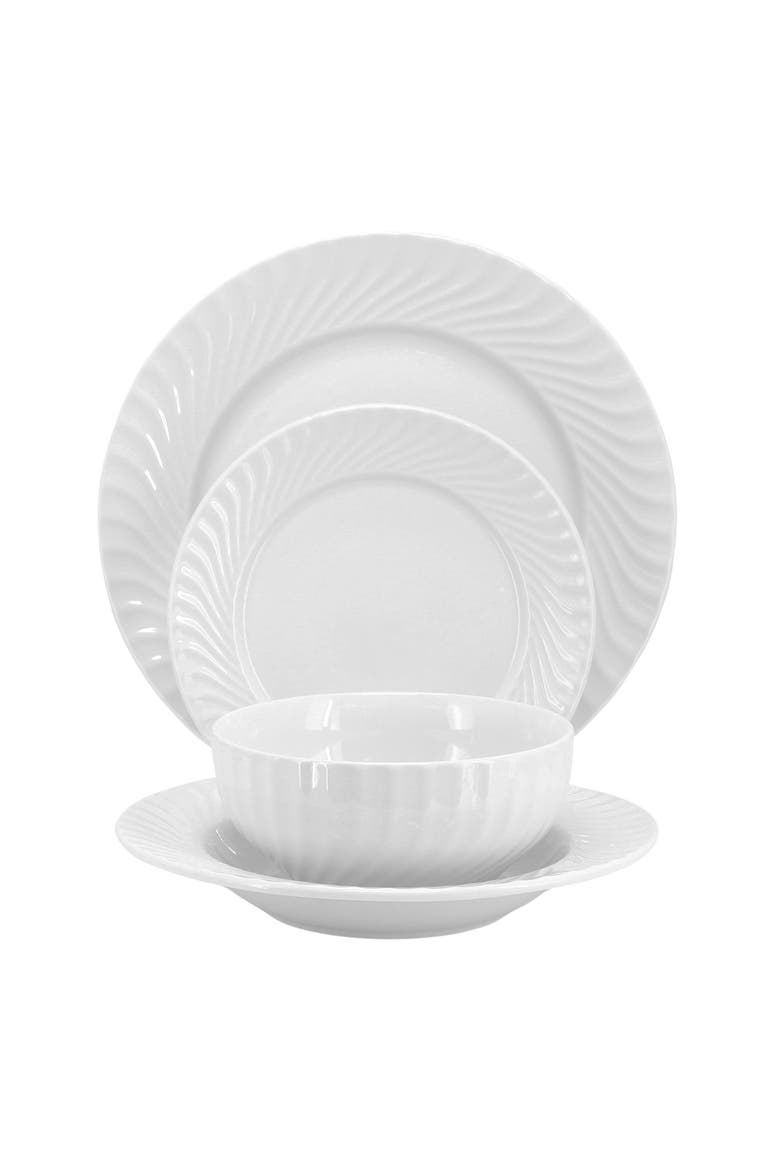 Julia 16 Piece Scalloped Double Bowl Dinnerware Set, Alternate, color, White