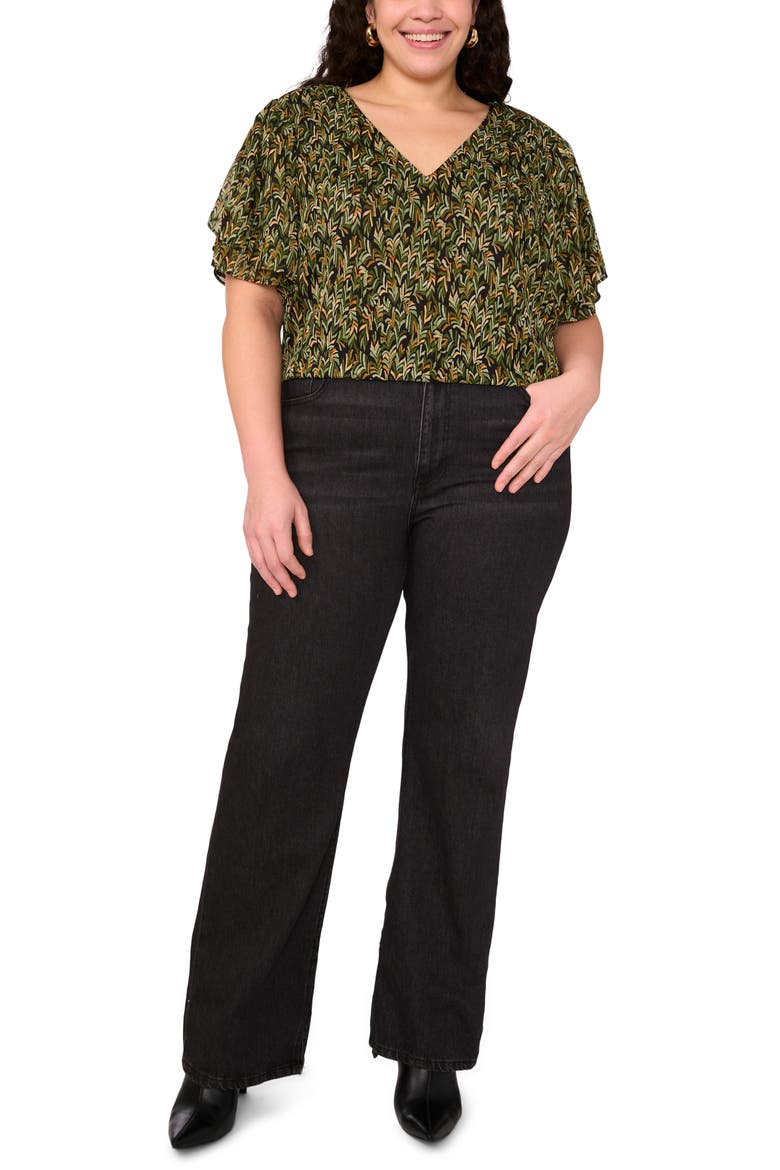Ruffle Short Sleeve Blouse, Alternate, color, RICH BLACK