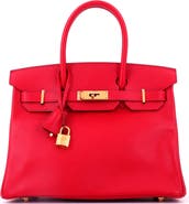 Pre-Owned Hermes Birkin Handbag Red Epsom with Gold Hardware 30