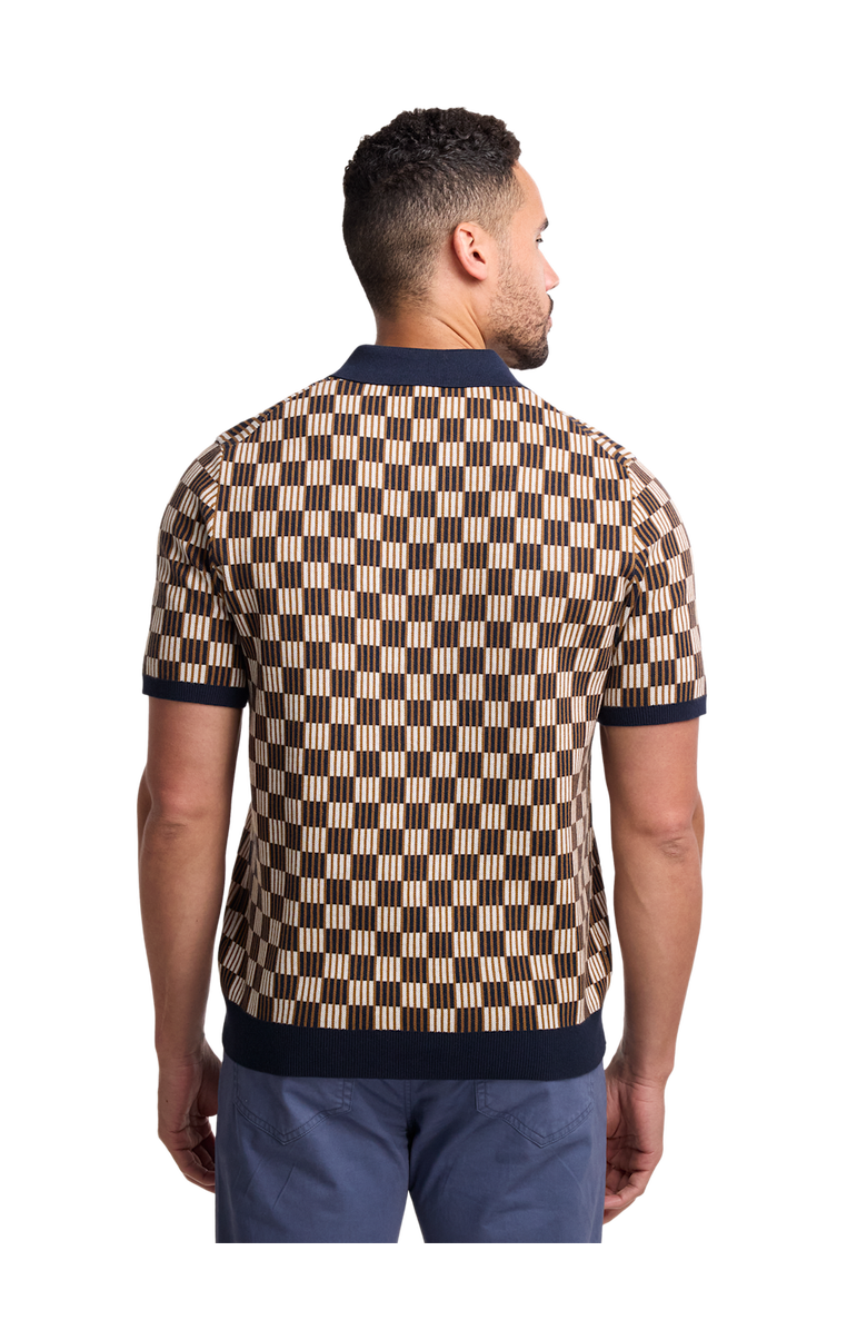 Paul Fredrick Cotton V-Neck Polo Short Sleeve, Alternate, color, Navy/Brown