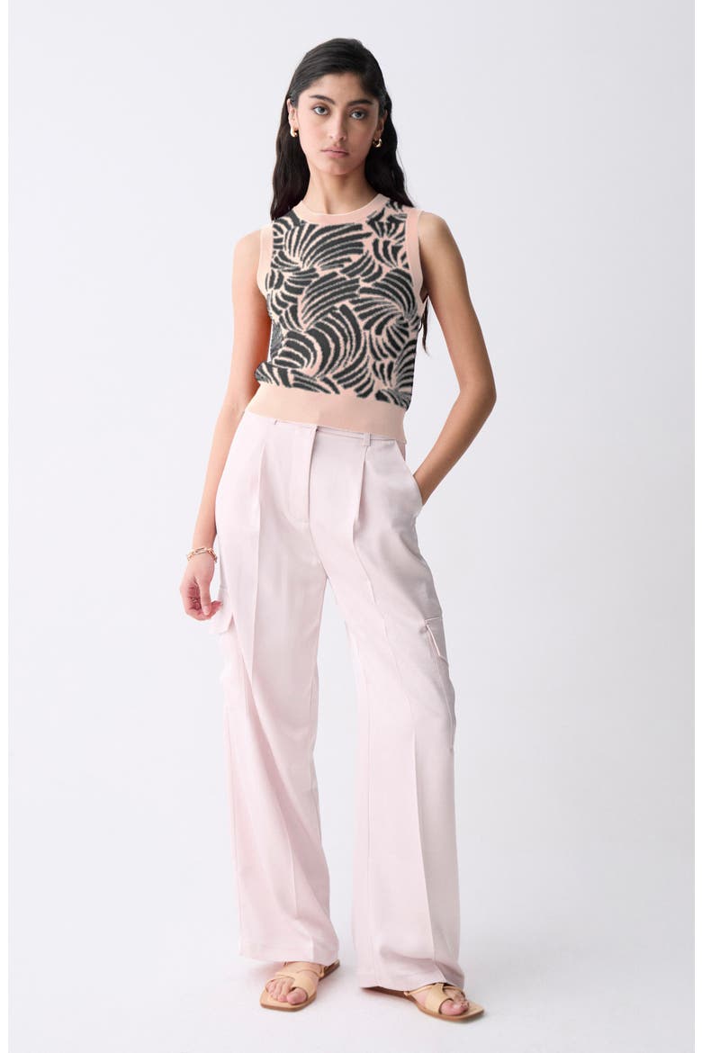 Thyago Abstract Jacquard Sleeveless Sweater, Alternate, color, PEACH WITH NAVY DETAILS