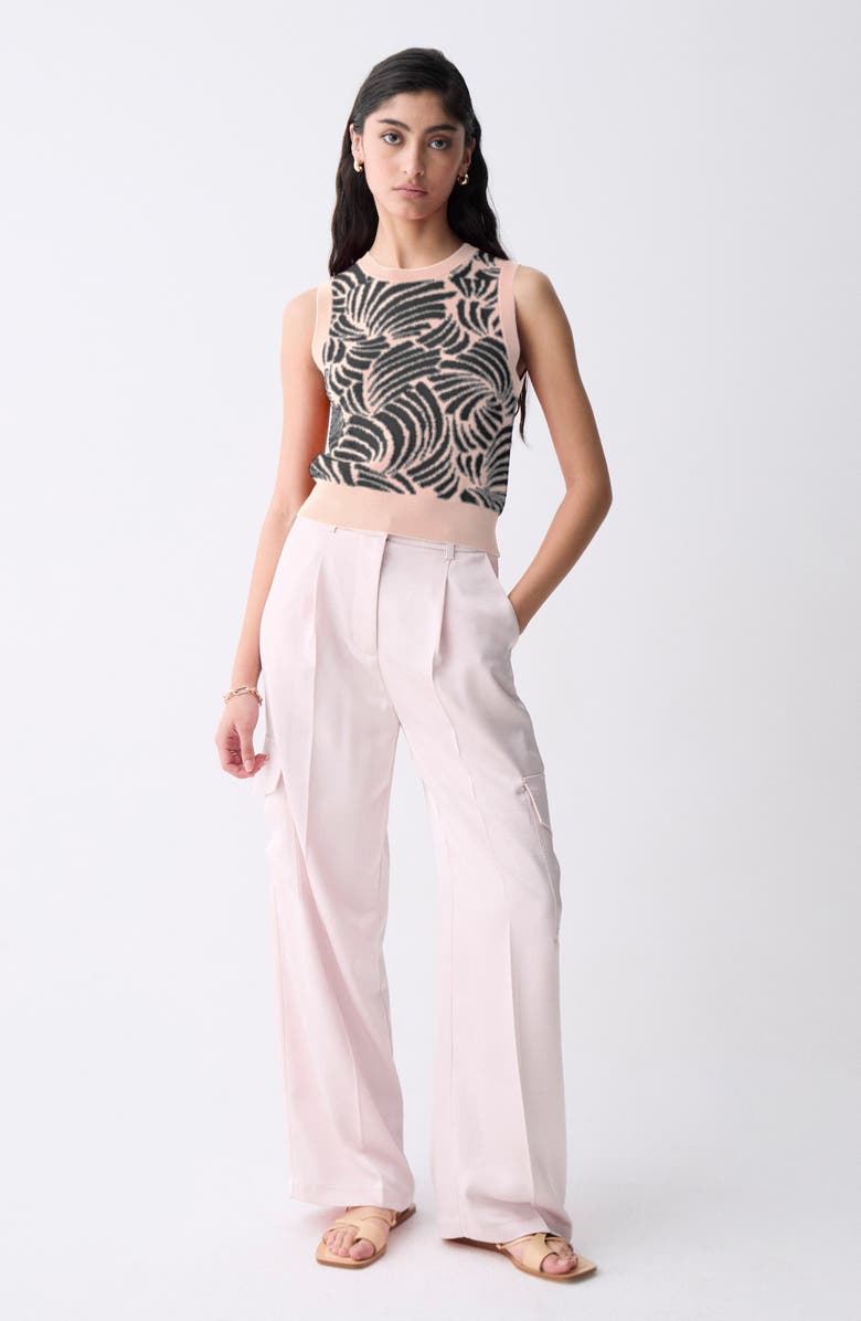 DELUC Thyago Abstract Jacquard Sleeveless Sweater, Alternate, color, Peach With Navy Details