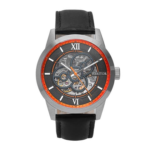 Jonas Leather-Band Skeleton Watch