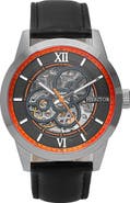 Heritor Automatic Jonas Leather-Band Skeleton Watch