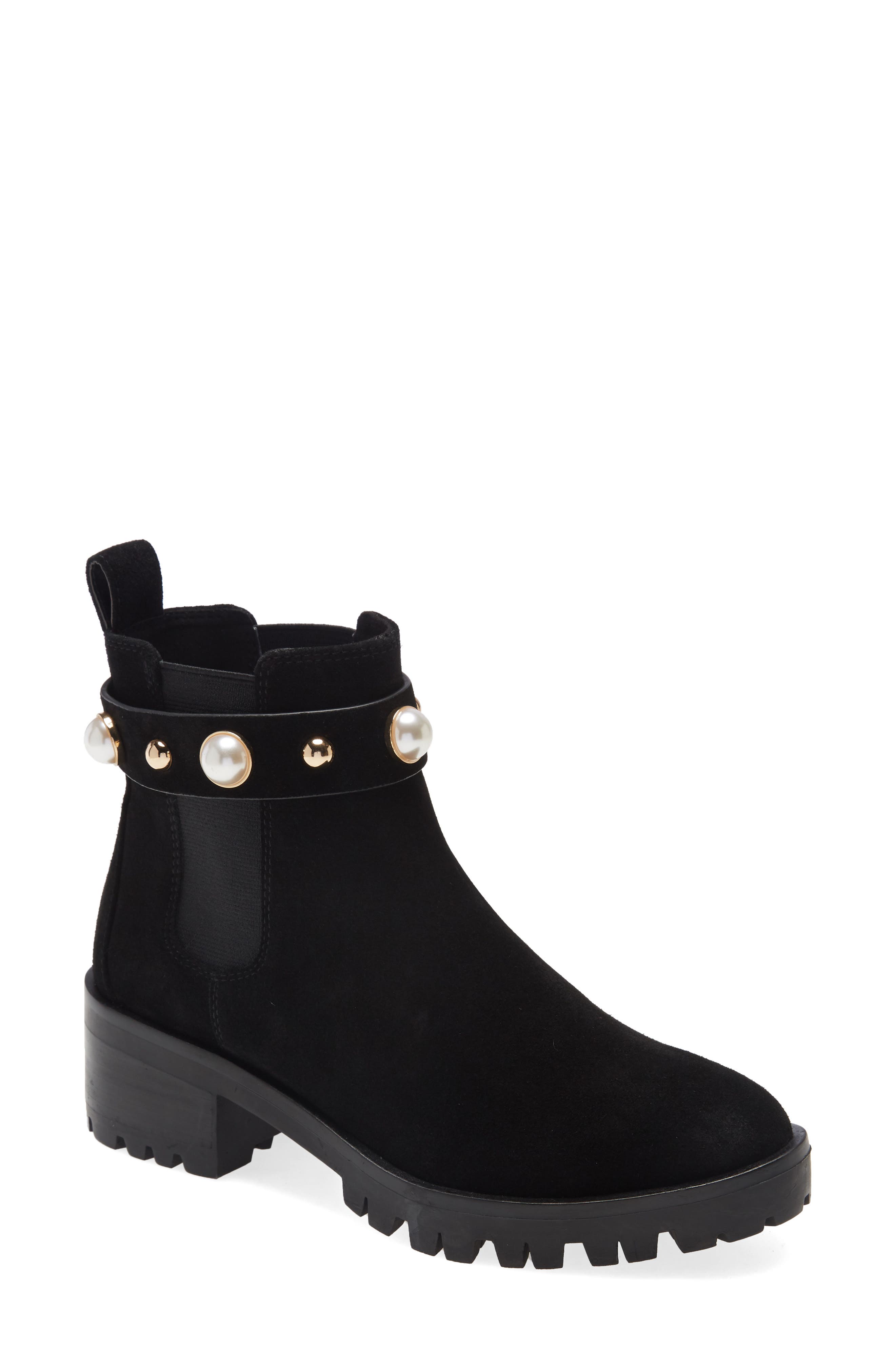Pola Studded Chelsea Bootie, Main, color, BLACK SUEDE