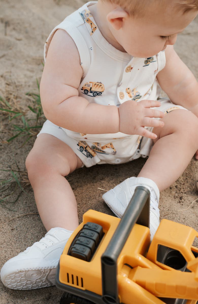 Petit Lem Digger Print Jersey Romper, Alternate, color, Off White