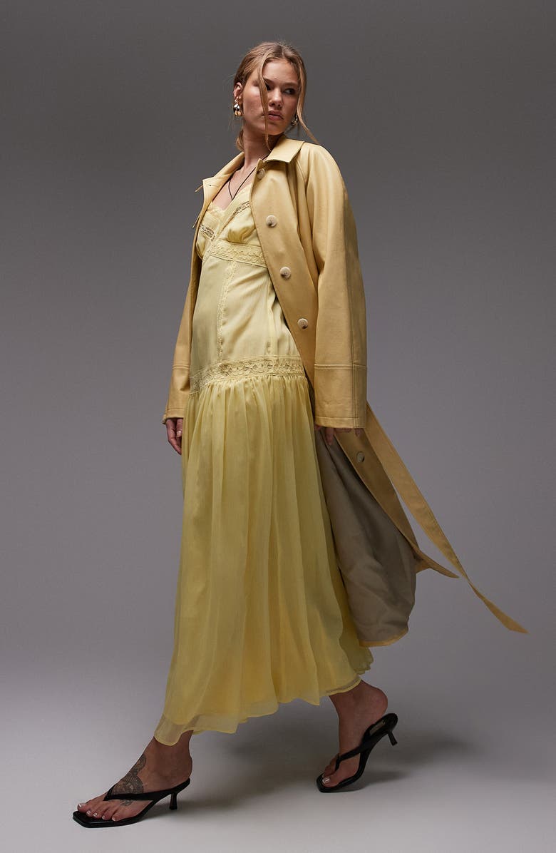 Topshop Lace & Chiffon Maxi Slipdress, Main, color, Yellow