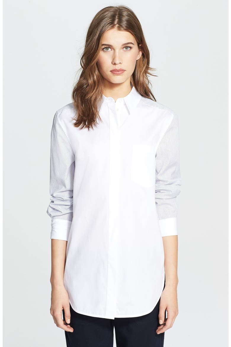 Mixed Shirting Button Up Blouse, Main, color, BLUE STRIPE/ WHITE