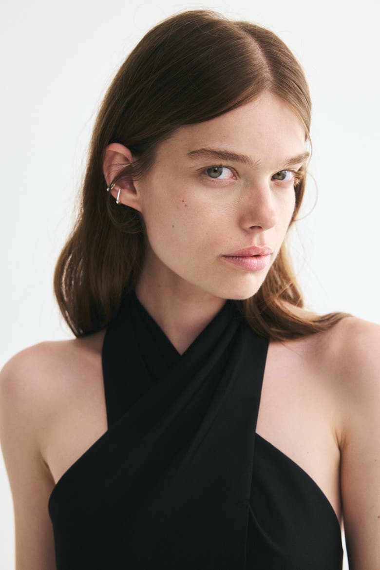 Halterneck Jacket Dress, Alternate, color, Black