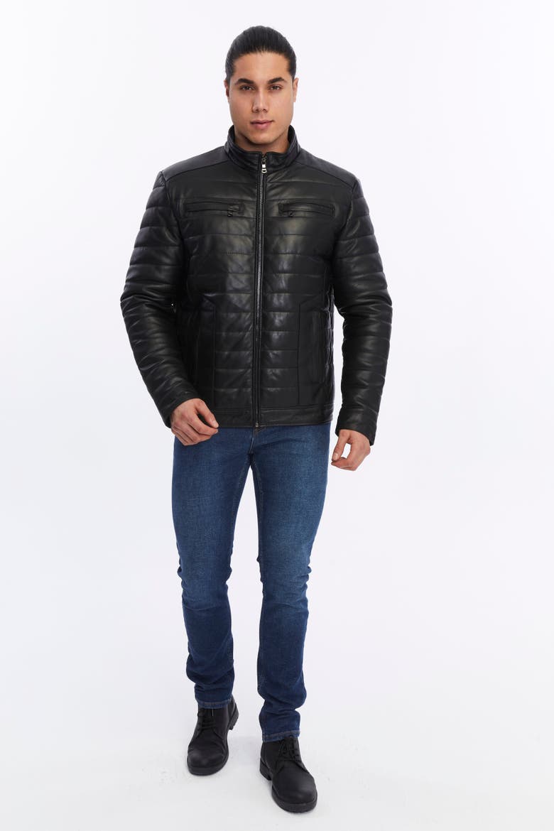Sterling Leather Puffer Jacket, Alternate, color, Black