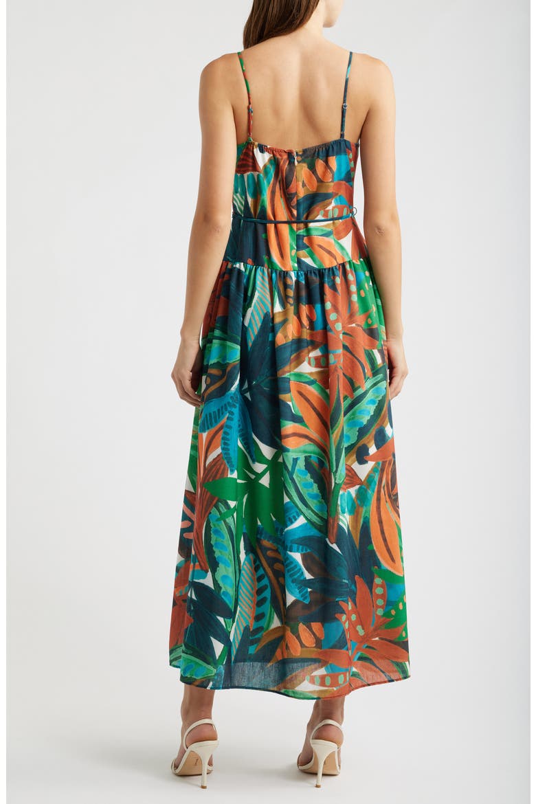 Tropical Print Drop Waist Maxi Dress, Alternate, color, BROWN MULTI