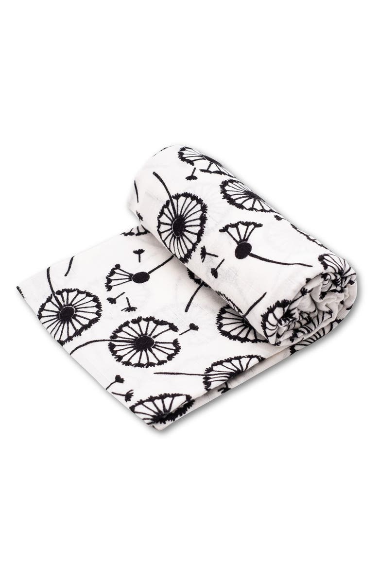 ETTA LOVES XL Dandelion Sensory Organic Cotton Muslin Blanket, Main, color, Black And White