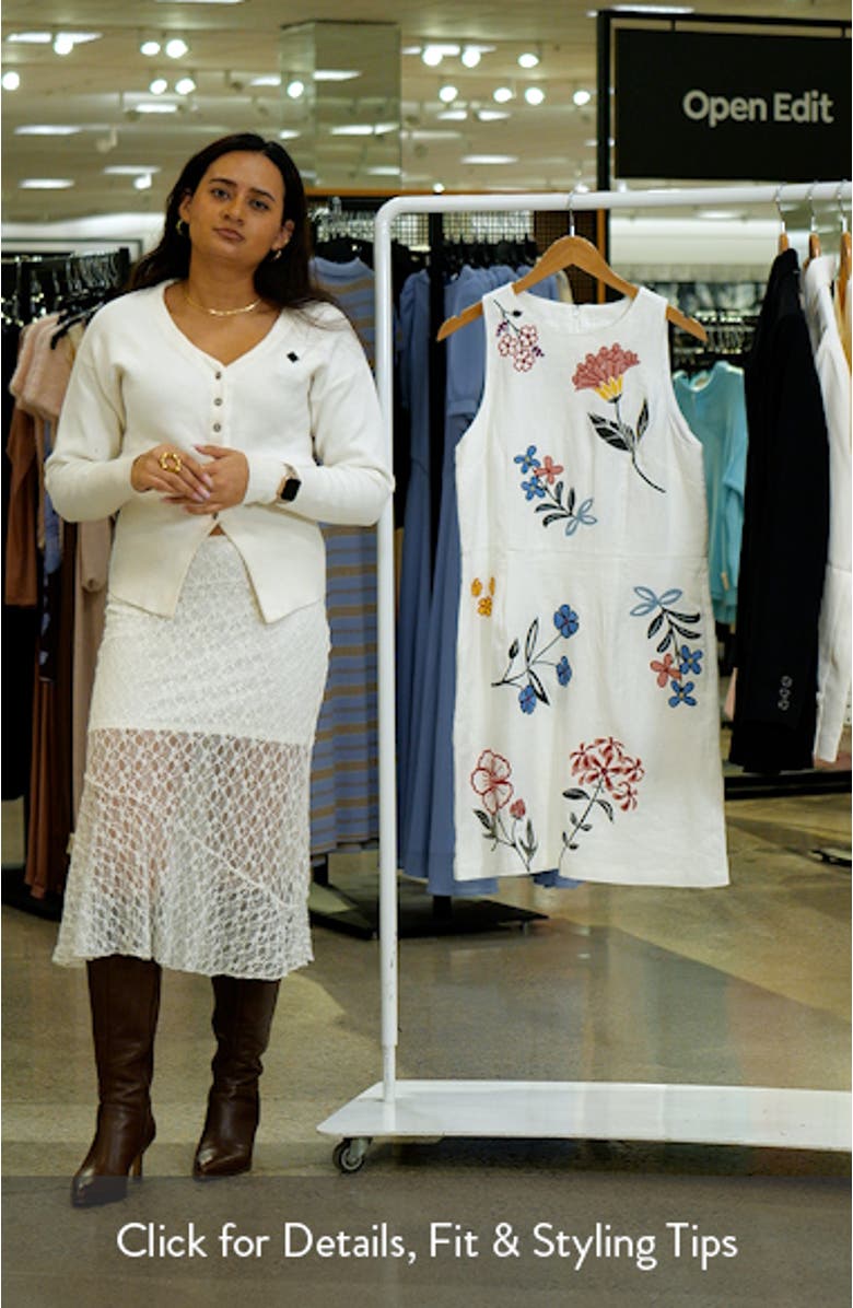 Occasion Floral Embroidered Linen Sheath Dress, sales video thumbnail