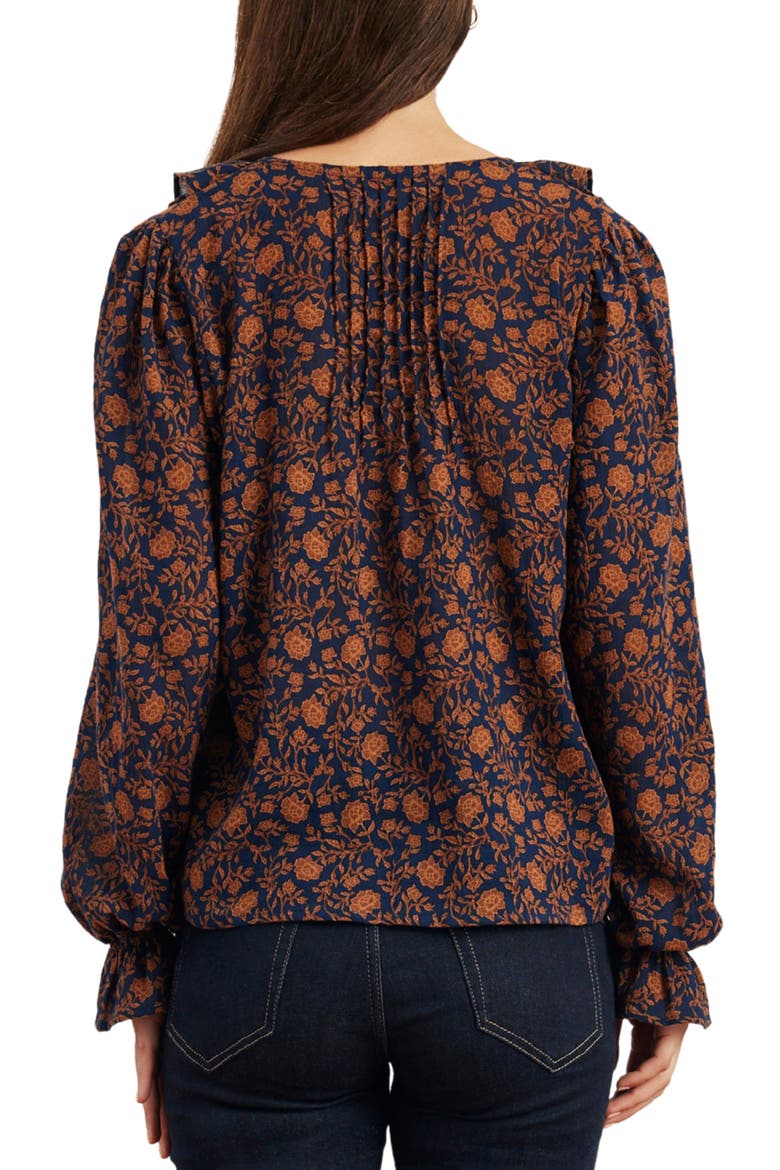 Long Sleeve Chloe Ruffle Shirt, Alternate, color, Navy Batik