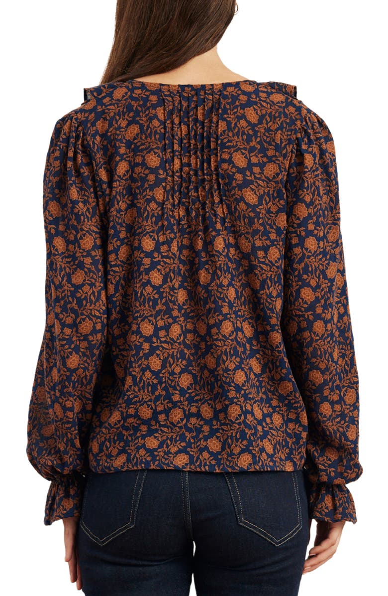 Paneros Clothing Long Sleeve Chloe Ruffle Shirt, Alternate, color, Navy Batik
