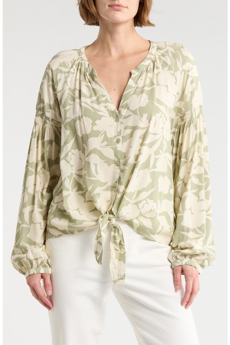 Tie Front Button-Up Shirt, Main, color, BUTTERCUP GREEN