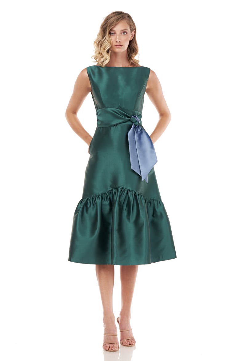 Tie Waist Ruffle Sleeveless Dress, Alternate, color, ENGLISH IVY