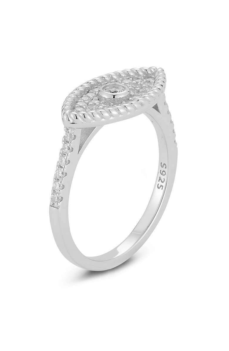 GLAZE JEWELRY Pavé Cubic Zirconia Evil Eye Ring, Alternate, color, Silver