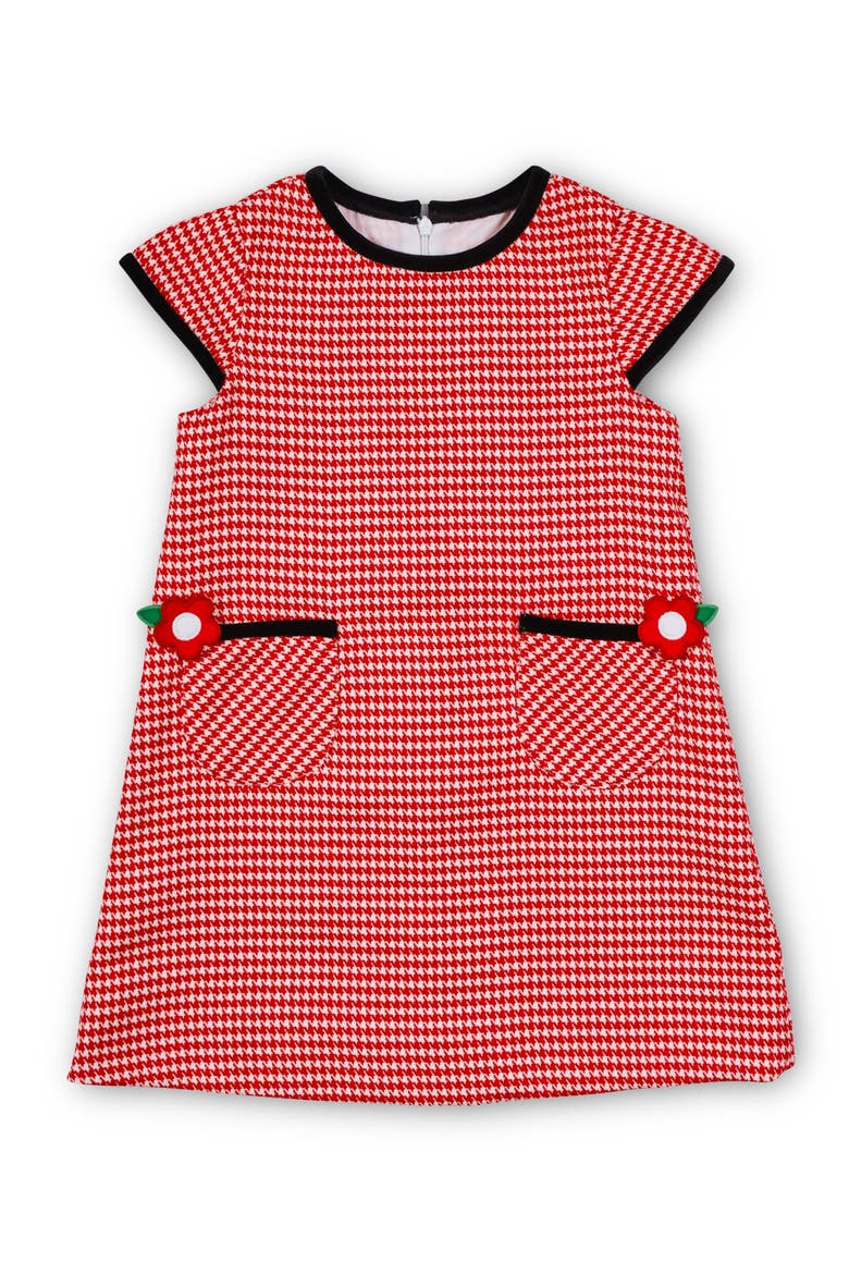 Houndstooth Dress With Flowers, Main, color, Red and White Plaid