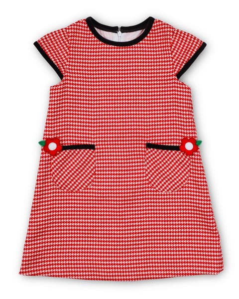 Houndstooth Dress With Flowers (Toddler, Little Kid, Big Kid)
