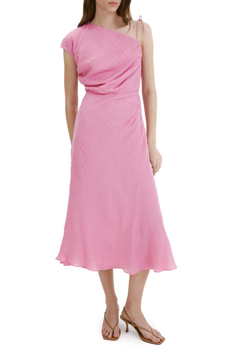 MANGO Asymmetric Ruched Maxi Dress, Main, color, Pink