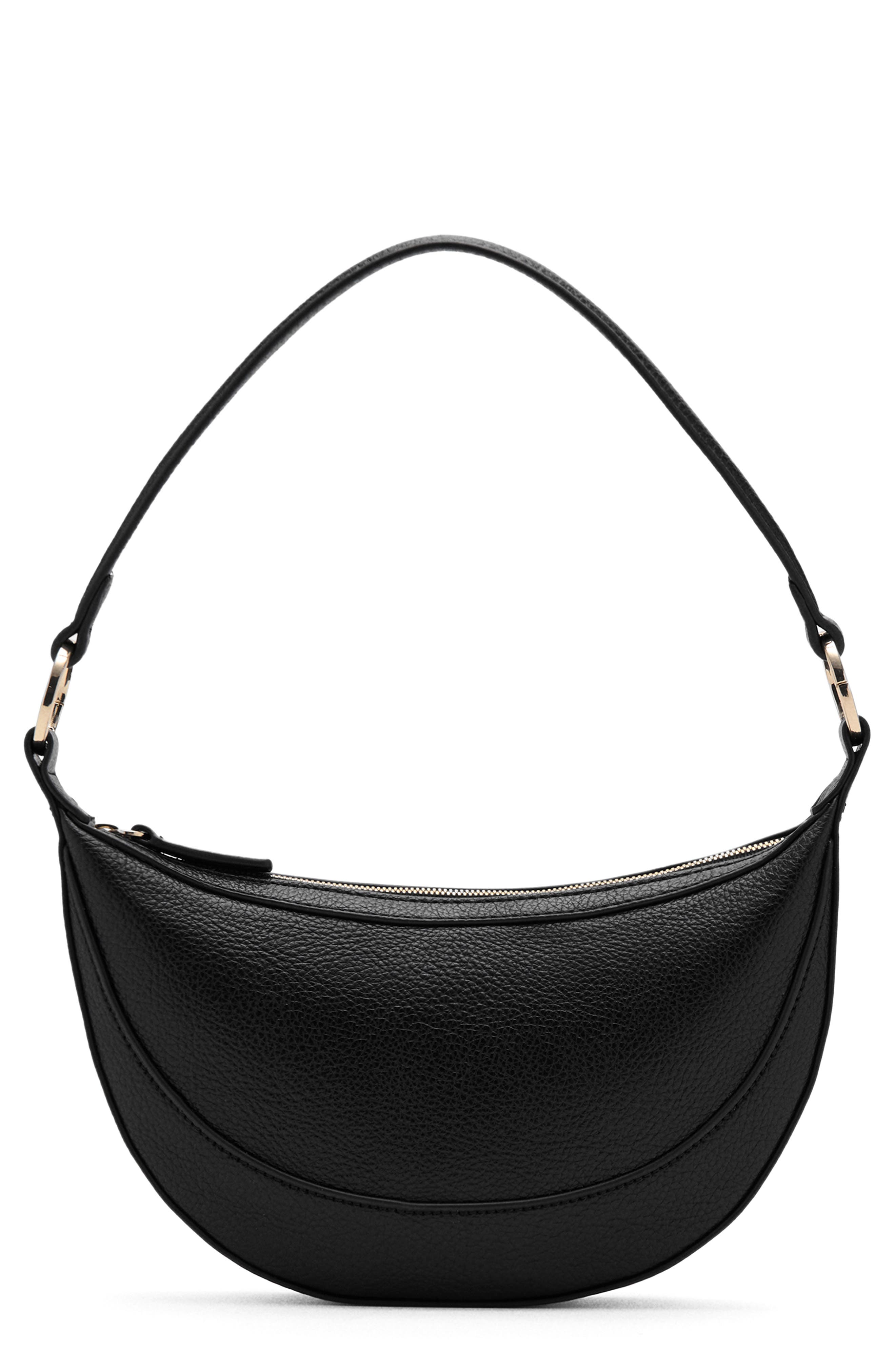 MANGO Oval Faux Leather Shoulder Bag, Main, color, Black
