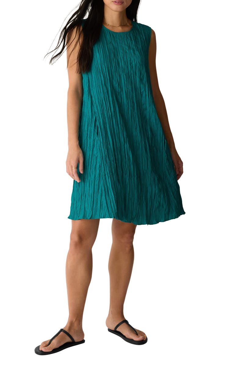 Eileen Fisher Sleeveless Silk A-Line Dress, Main, color, Teal