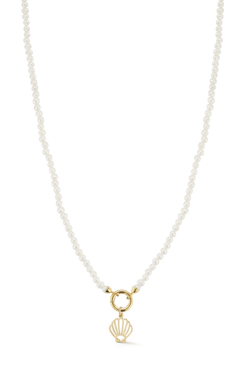 Ember Fine Jewelry Turquoise Beaded Shell Pendant Necklace, Main, color, Gold/Pearl