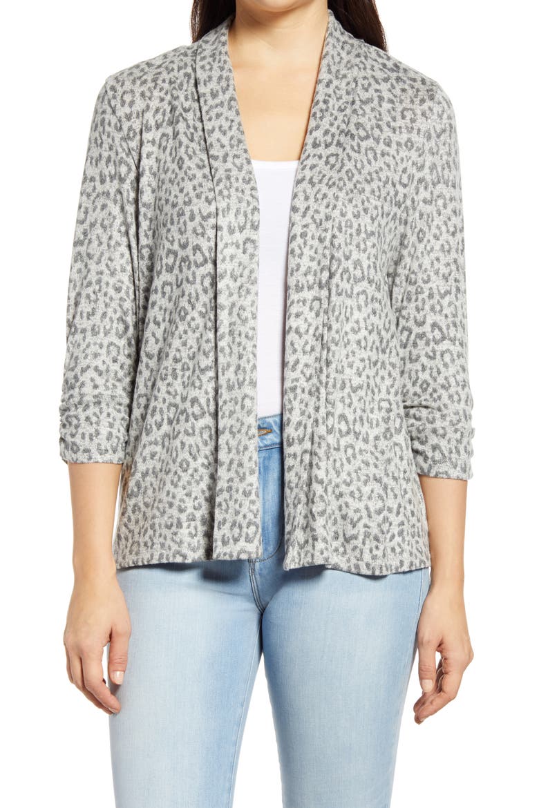 Hacci Open Cardigan, Main, color, H. GREY LEOPARD