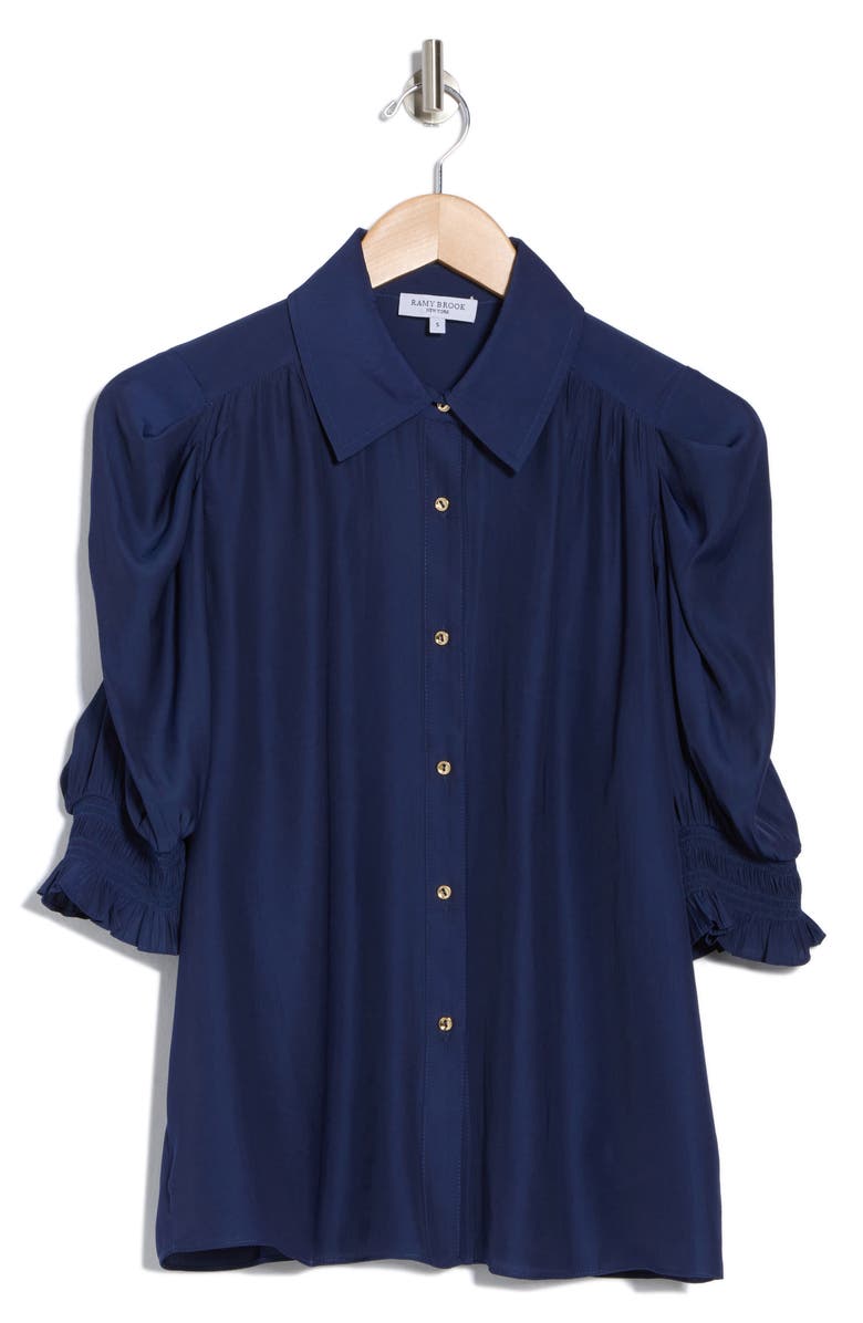 Ramy Brook Kaylor Puff Sleeve Button-Up Shirt, Alternate, color, Spring Navy