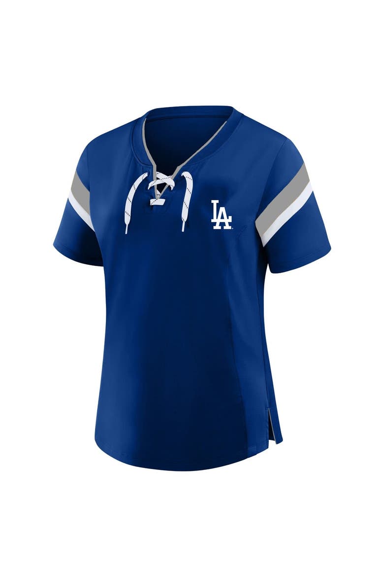 Women's Profile  Gray Los Angeles Dodgers Lace-Up T-Shirt, Alternate, color, Gray