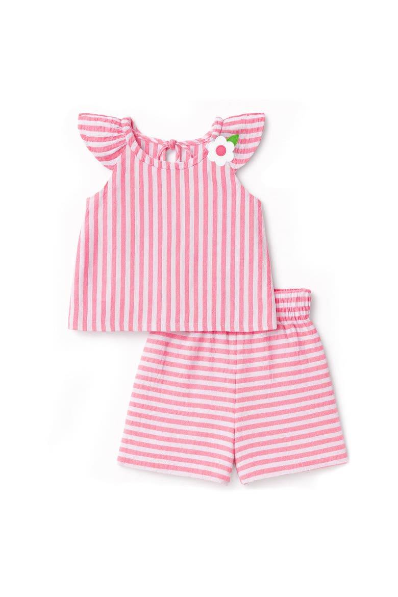 Stripe Gauze Top And Shorts, Main, color, Coral/White