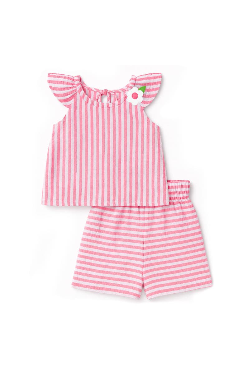 Florence Eiseman Stripe Gauze Top And Shorts, Main, color, Coral/White