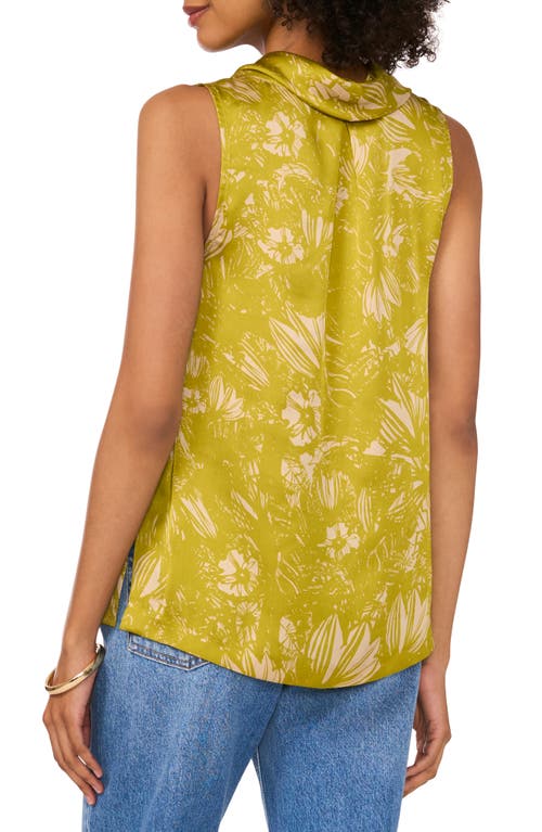 VINCE CAMUTO VINCE CAMUTO FLORAL PRINT SLEEVELESS COWL NECK SATIN TOP 
