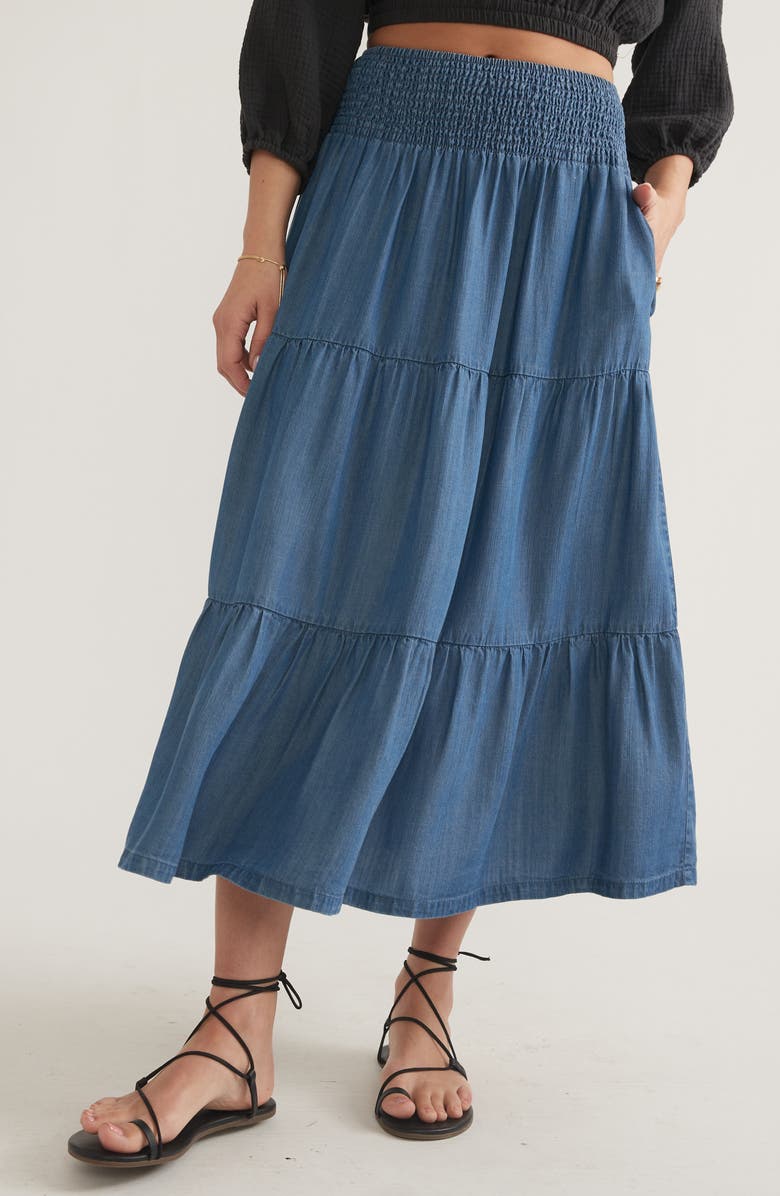 Marine Layer Valeria Chambray Tiered Maxi Skirt, Main, color, 