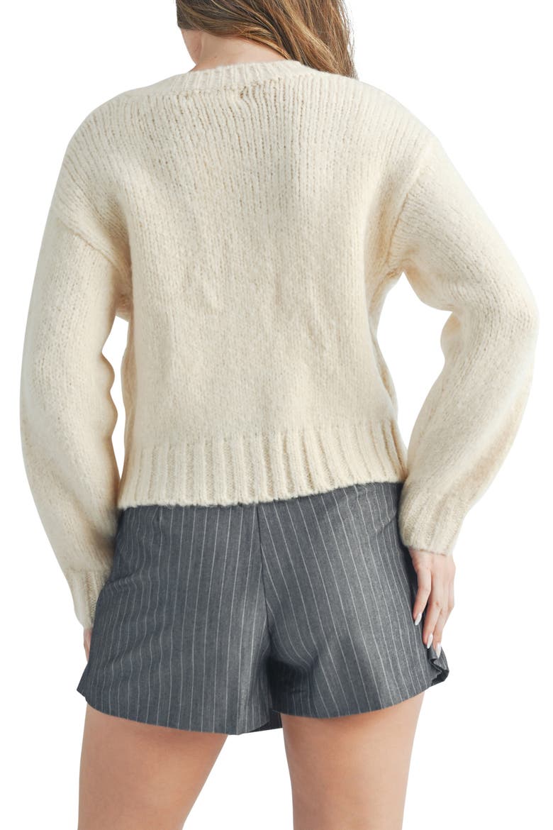 Bow Cable Stitch Cardigan, Alternate, color, BEIGE BLAC
