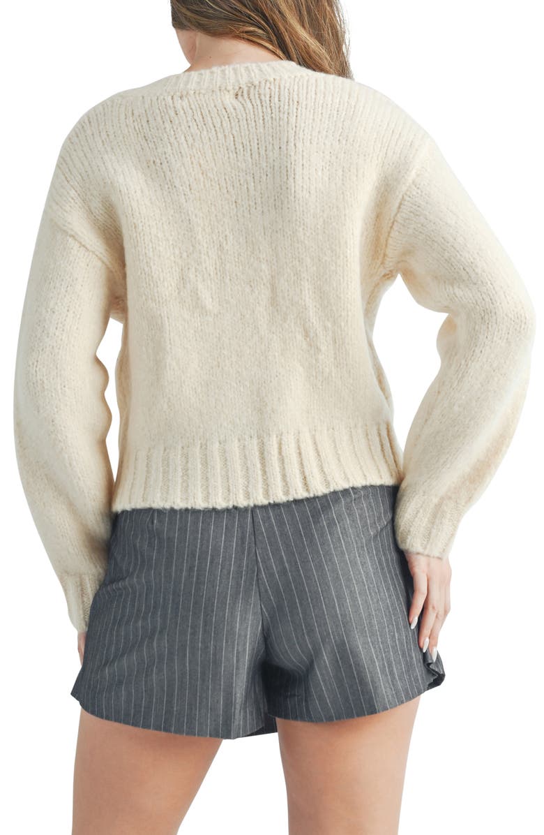 All in Favor Bow Cable Stitch Cardigan, Alternate, color, Beige Blac