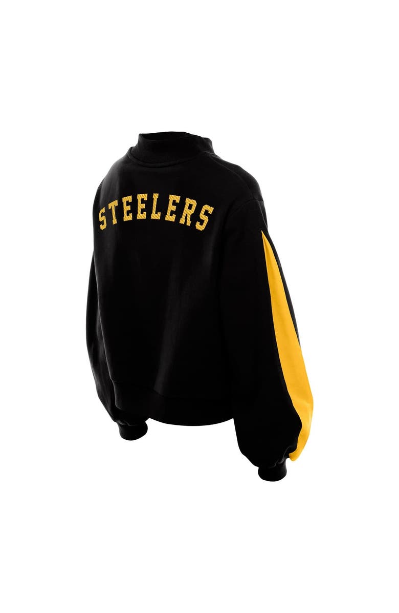 New Era Women's New Era Black Pittsburgh Steelers Sport Night Mock Neck Balloon Sleeve Pullover Sweatshirt, Alternate, color, 