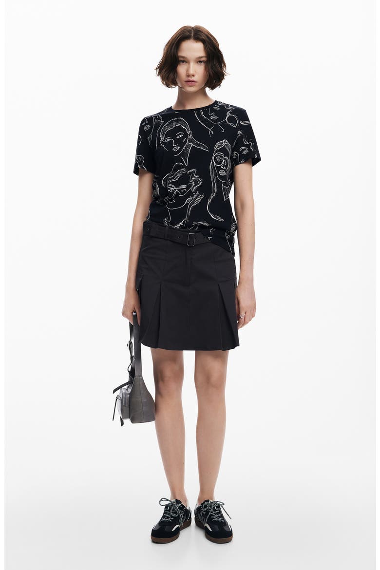 Caras Faces Print Cotton T-Shirt, Alternate, color, BLACK