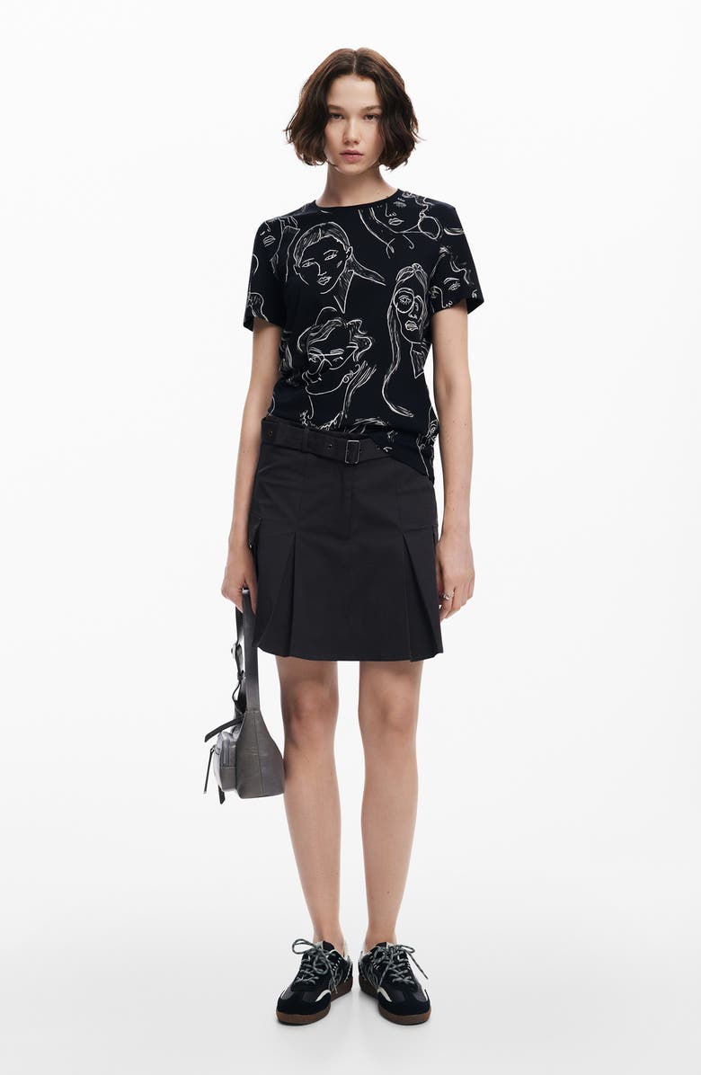 Desigual Caras Faces Print Cotton T-Shirt, Alternate, color, 