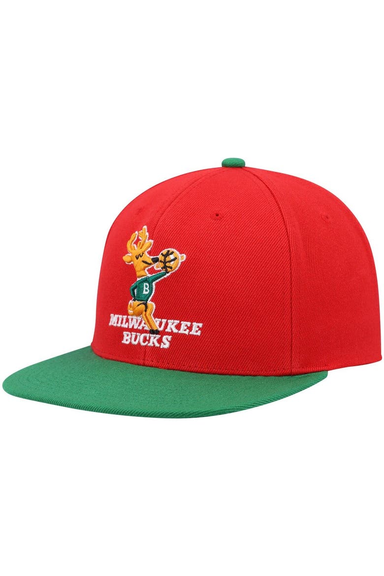 Men's Mitchell & Ness Red/Green Milwaukee Bucks Hardwood Classics Snapback Hat, Alternate, color, Red