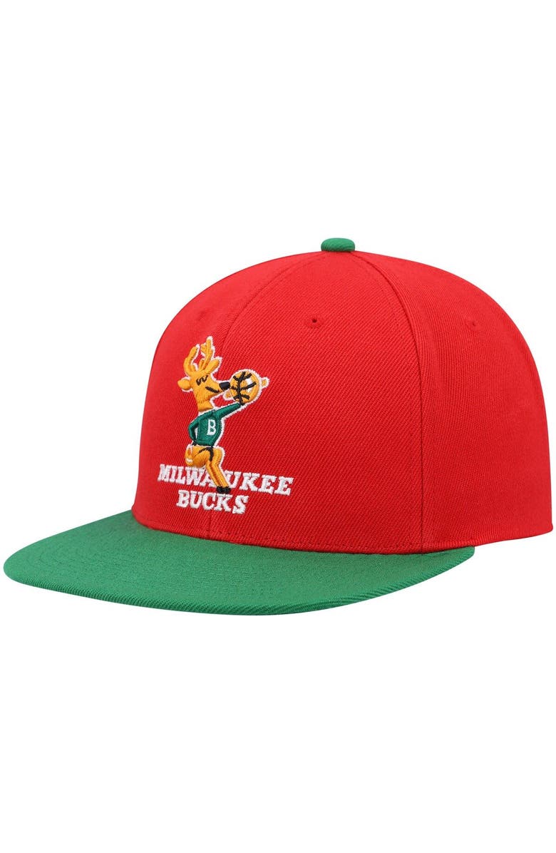 Mitchell & Ness Men's Mitchell & Ness Red/Green Milwaukee Bucks Hardwood Classics Snapback Hat, Alternate, color, Red