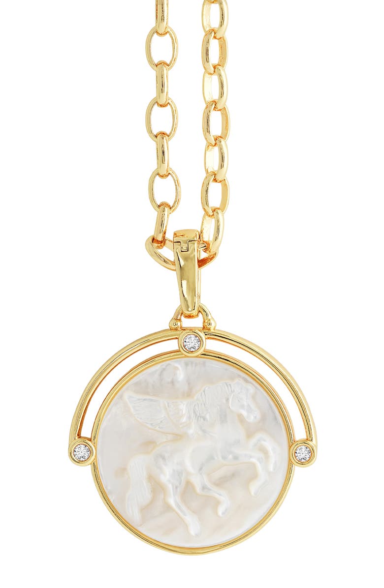Anabel Aram Jewelry Pegasus Mother of Pearl Coin Pendant Necklace, Main, color, Gold Mother Of Pearl